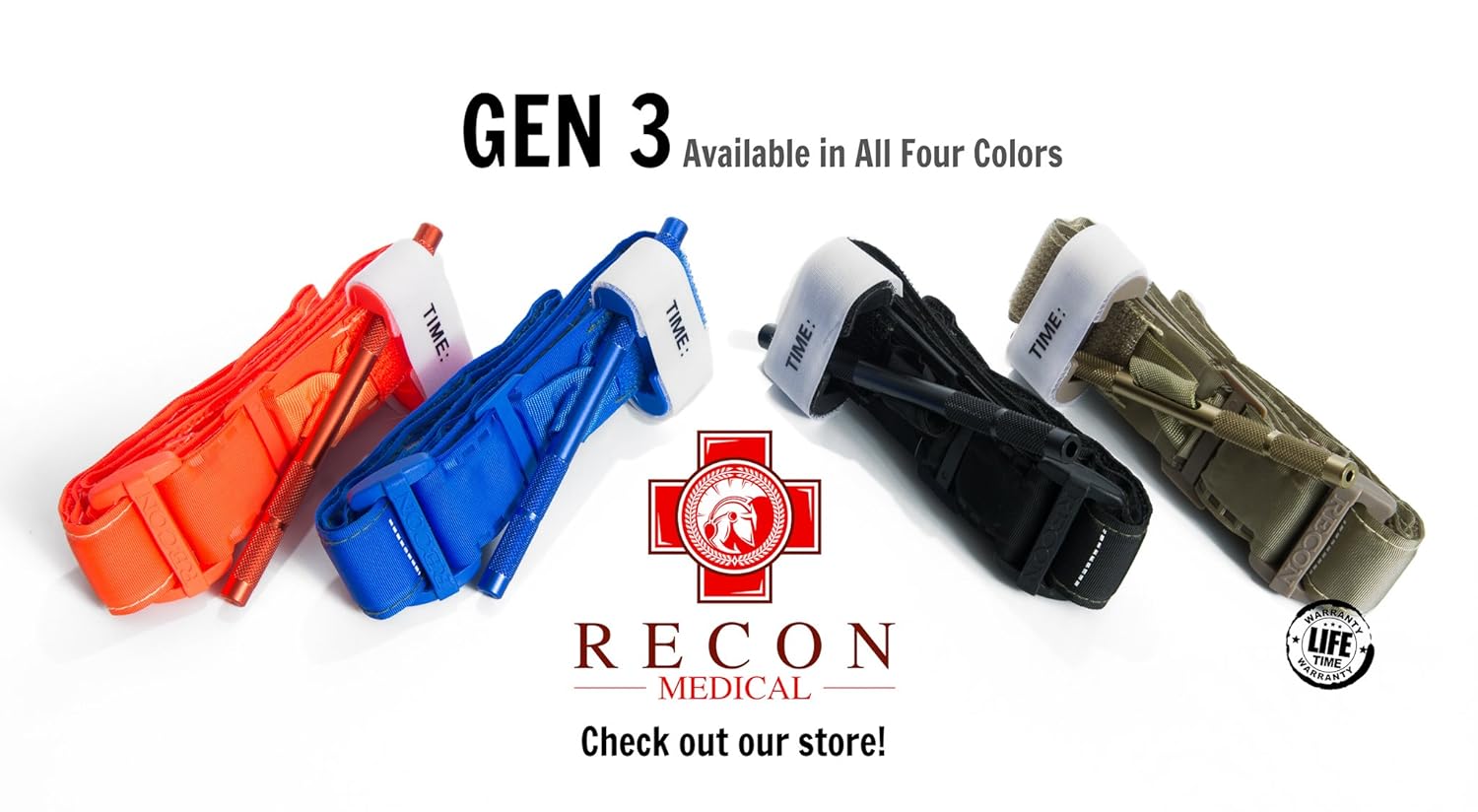 Recon Medical BLK-1PAK-FBA Tourniquet - (Black) Gen 3 Mil-Spec Kevlar Metal Windlass Aluminum First Aid Tactical Swat Medic Pre-Hospital Life Saving Hemorrhage Control Registration Card 1 Pack: Industrial & Scientific