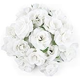 KESOTO 50pcs Mini White Roses Artificial Flowers Bulk, 1.6" Small Silk Fake Roses Flower Heads for Decoration, Crafts, Wedding Centerpieces Bridal Shower Party Home Decor