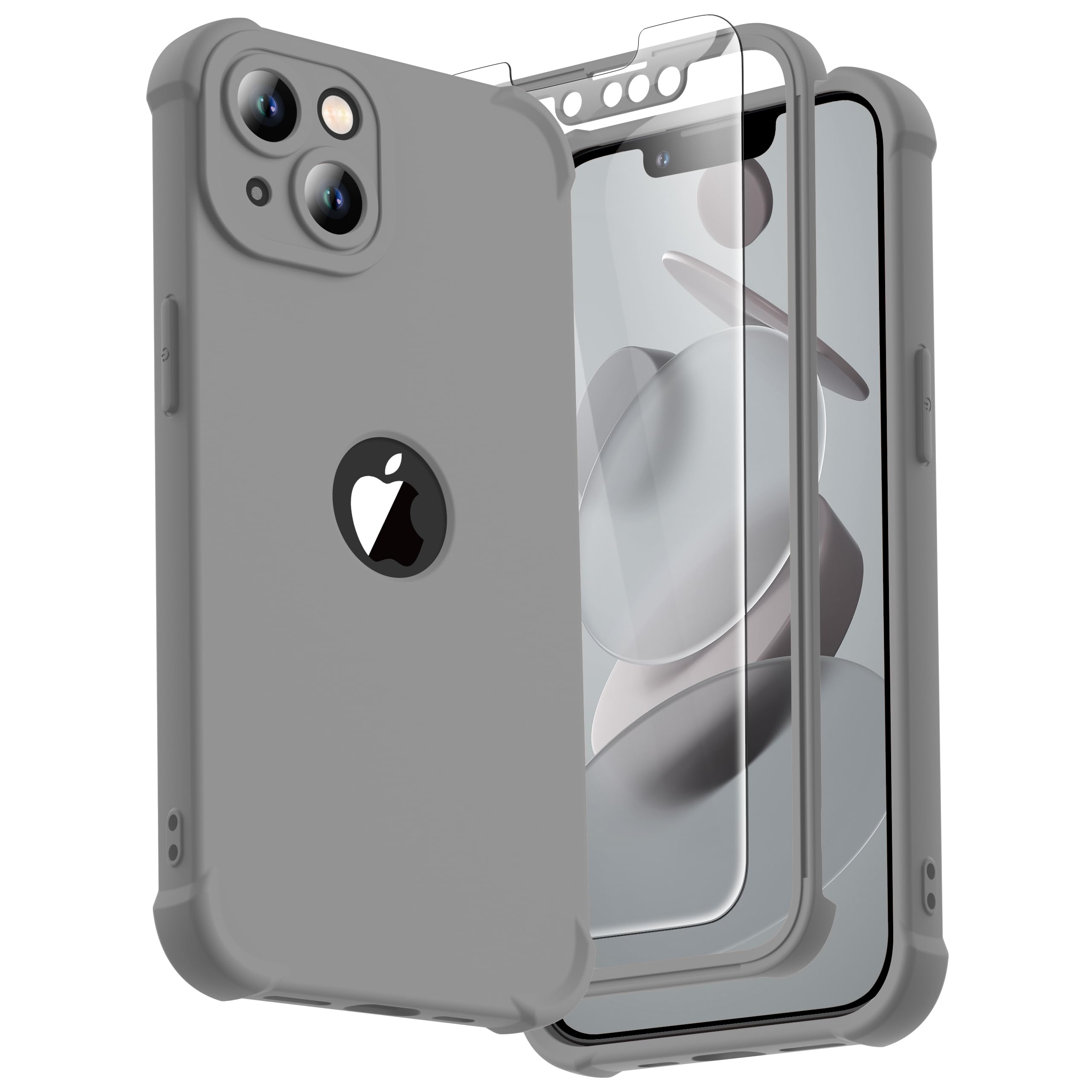 ORETECH for iPhone 13 Case, with [2 Pack Tempered Glass Screen Protector] [Camera Lens Guard] [15FT Military Grade Drop Test] 360° Shockproof Slim Fit Rubber Bumper Phone Cover - Space Grey — image 1