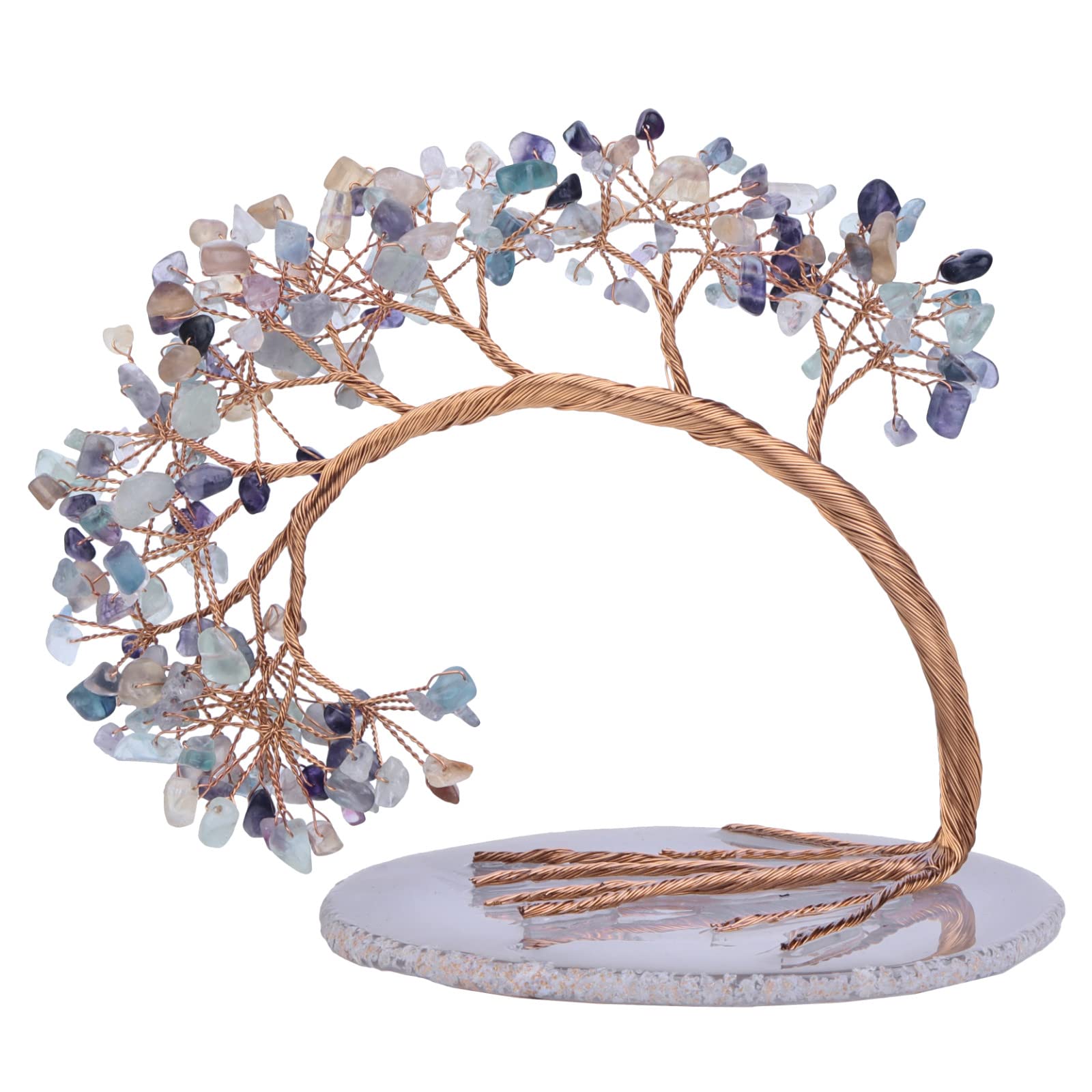 Nupuyai Fluorite Tree with Agate Slice Base, Money Tree Figurines Fengshui Ornament for Home Office Wedding Decoration