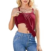 V FOR CITY Womens Flowy Lace Camisole with Built in Bra Adjustable Straps Loose Scoop Neck Tank Top