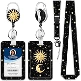 Lanyards for ID Badge Holder for Women Cute, Teacher Lanyard with ID Holder Clip,Retractable Keychain Badge Reel Heavy Duty, Teacher Nurse Work Office Gifts (#6:Stars & Moon)