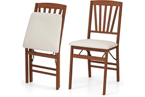 HAPPYGRILL Folding Dining Chairs Set of 2, Wood Kitchen Chairs with Padded Seat, Slatted Backrest, Wood Frame, Space-Saving, 