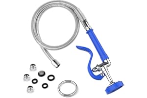 MSTJRY Spray Valve with 45" Pre Rinse Hose, Commercial Sink Sprayer Pre Rinse Sprayer with Flexible Stainless Steel Hose Assembly for Commercial Kitchen Faucets(Blue, with 3 adapters)