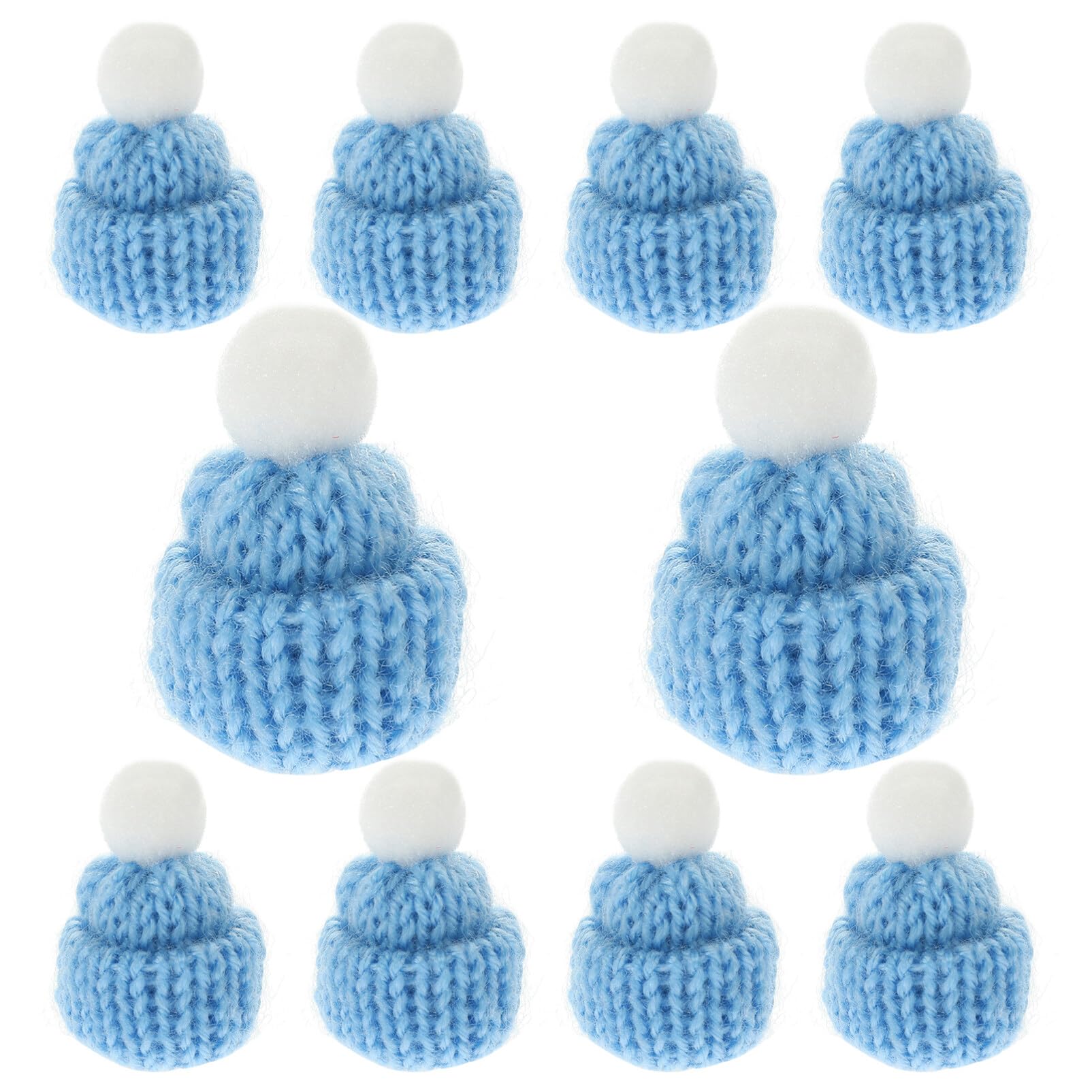 10PCS Knitted Mini Christmas Hat Small Snowman Hat Crafts Finger Santa Party Diy Handmade Accessories (Light Blue)