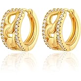 BENEIGE Women Hoop Huggie Earrings 14K Gold Plated Cubic Zirconia Earrings Simple Boho Earrings Handmade Hypoallergenic Jewelry Gifts