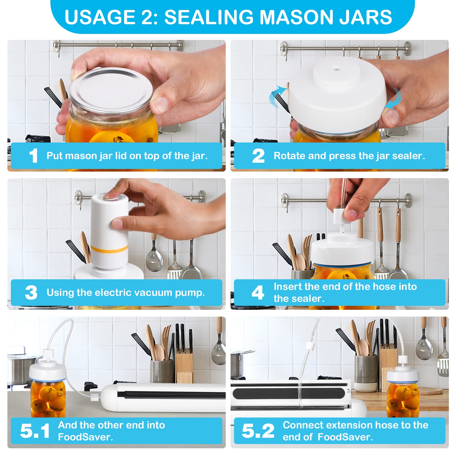 46 PCS Electric Vacuum Sealer, Sous Vide Bags, Handheld Mason Jar Vacuum Sealer & 15 PCS Reusable Vacuum Food Storage Bags for Anova, Joule Cookers, 4 Cooking Clips, 5 Sealing Clips