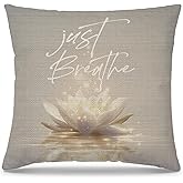 PUHEI Lotus Flower Just Breathe Pillow Covers 18x18,Spa Zen Meditation Spiritual Room Decor,Lotus Flower Zen Spiritual Pillow Case Covers for Bedroom Couch Room Home