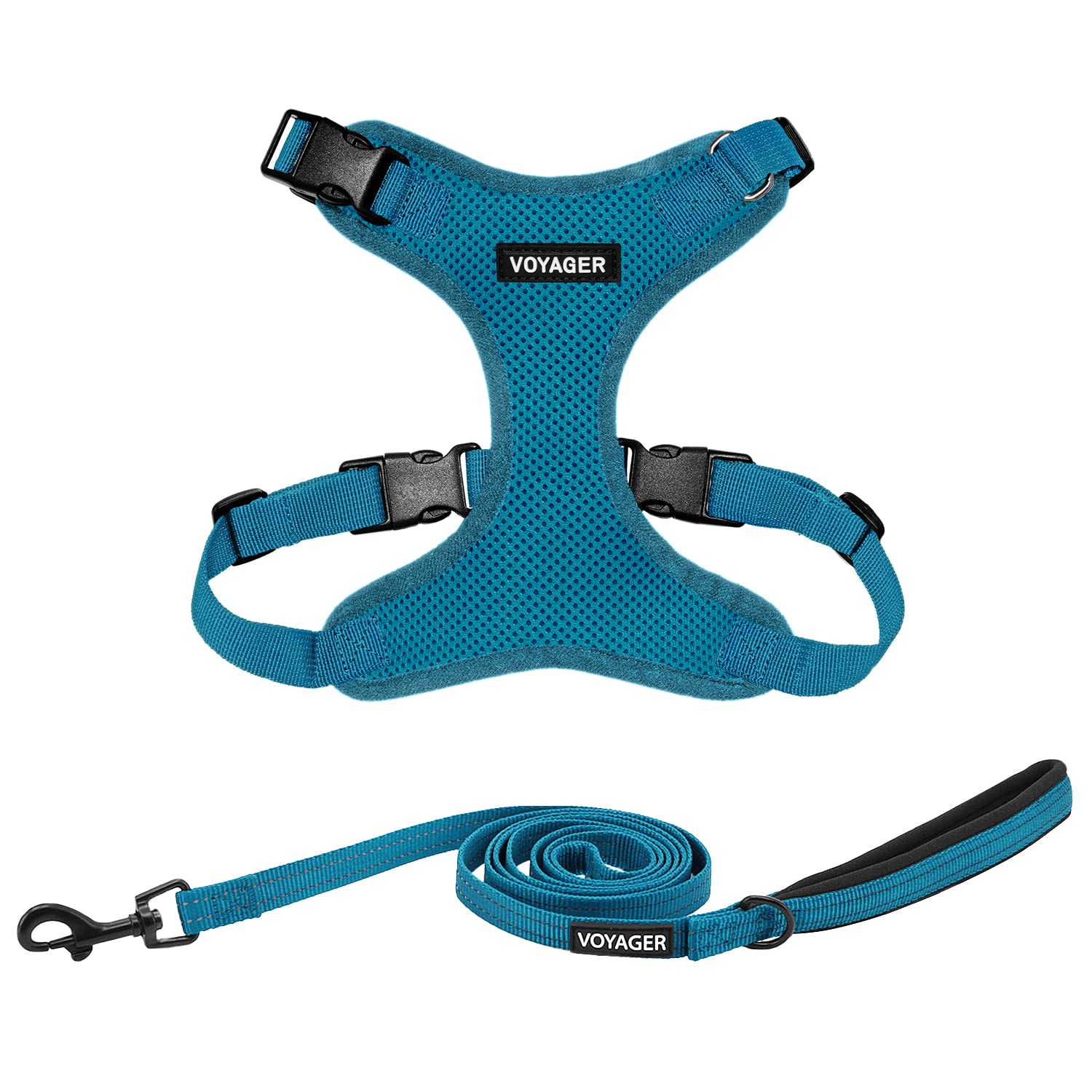 Voyager Step-in Lock Dog Harness w Reflective Dog Leash Combo Set with Neoprene Handle 5ft - Supports Small, Medium and Large Breed Puppies/Cats by Best Pet Supplies - Turquoise, XS — image 1