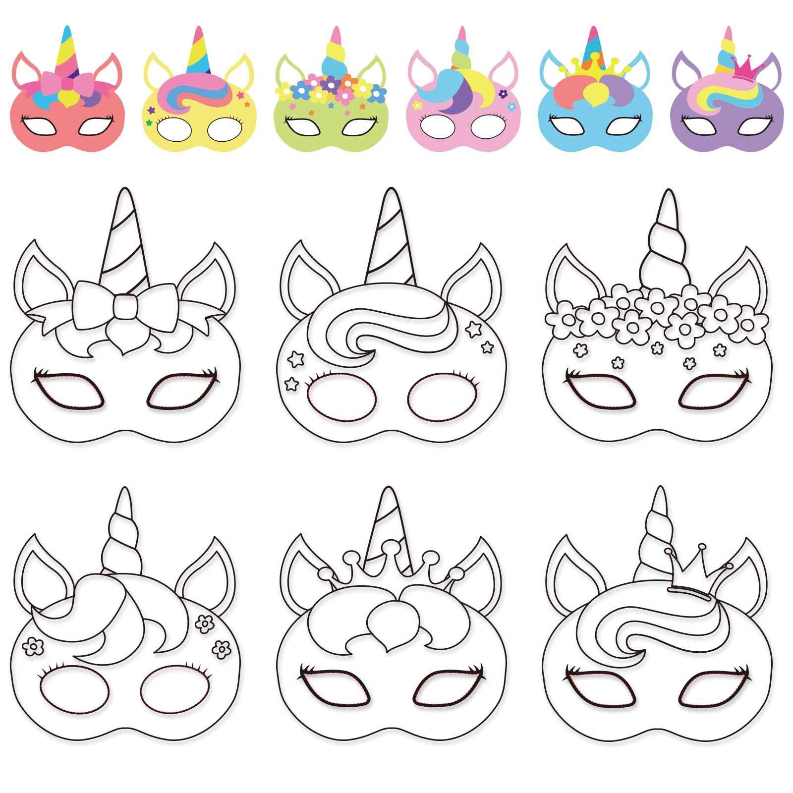 Photo 1 of Chiazllta 24 Pcs Color Your Own Unicorn Mask DIY Rainbow Paper Mask Craft Kits for Kids Party Favors Decorations Class Home Activity Coloring Game for Girls Toddlers
