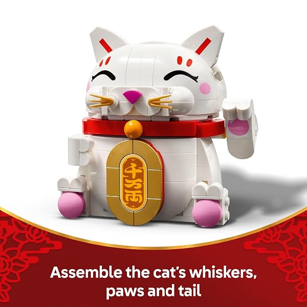 LEGO LUCKY CAT BUILDING TOY FOR GIRLS & BOYS – SMILING CAT W/WAVING PAW FUNCTION FOR KIDS, AGES 9+ – HOME DECOR FOR SPRING FESTIVAL & CHINESE NEW YEAR CELEBRATIONS – GIFT IDEA FOR BIRTHDAYS – 40813