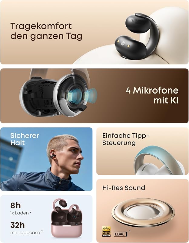 by Anker AeroClip, Open-Ear Kopfhörer, Open-Ring Design, Hi-Res