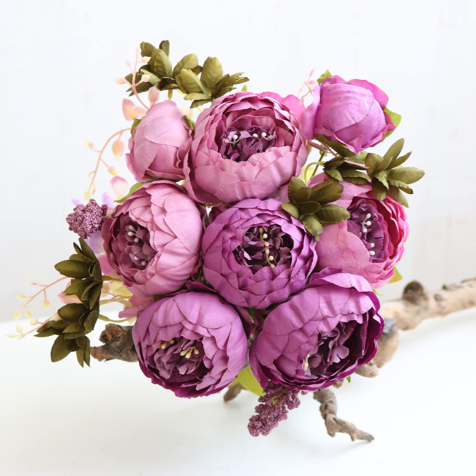 JOYHAZE 1 Pack Artificial Peony Bouquet, 19'' Silk Big Peonies Faux Flowers with Buds for Wedding Home Party Office Decor, Table Centerpieces, DIY Floral Arrangements (Purple)