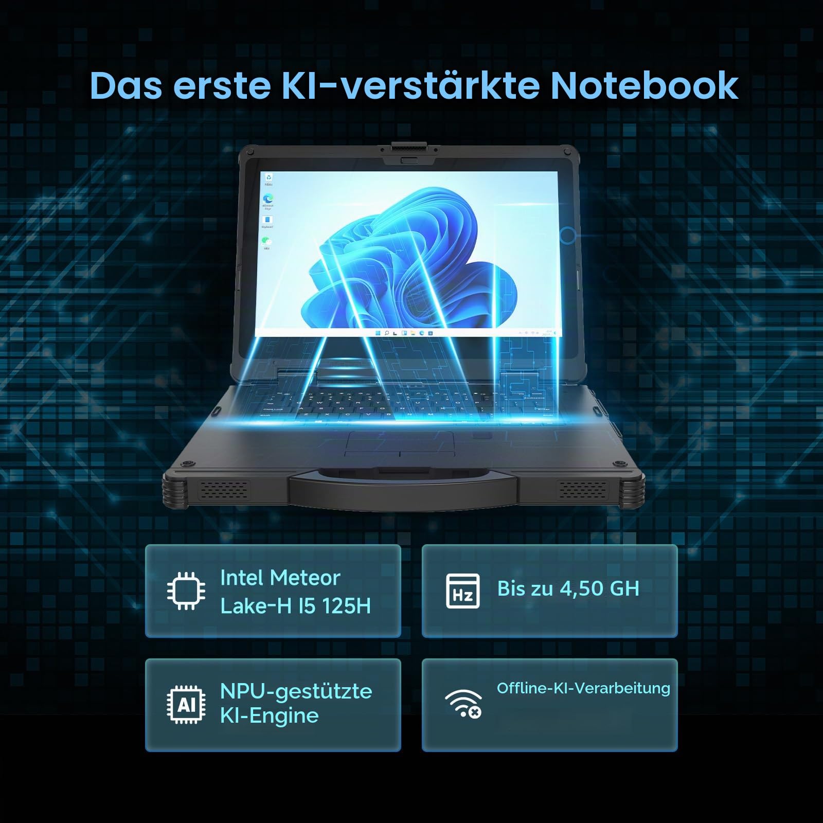 ONRugged 14" Rugged Laptop N14M, Intel Ultra 5 125H, Win 11 Pro, 32GB RAM 256GB SSD, Dual SSD-Slot, 1000 Nits Outdoor Display, 4700+1300mAh Dual-Akku, WiFi 6, IP65, 1 Jahr Garantie 2