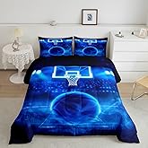 Feelyou Basketball Comforter Set King Size Gaming Sports Comforter for Boys Girls Teens Ball Games Bedding Set Gift for Basketball Lover Duvet Set Room Decor Bright Blue Black Quilt Set