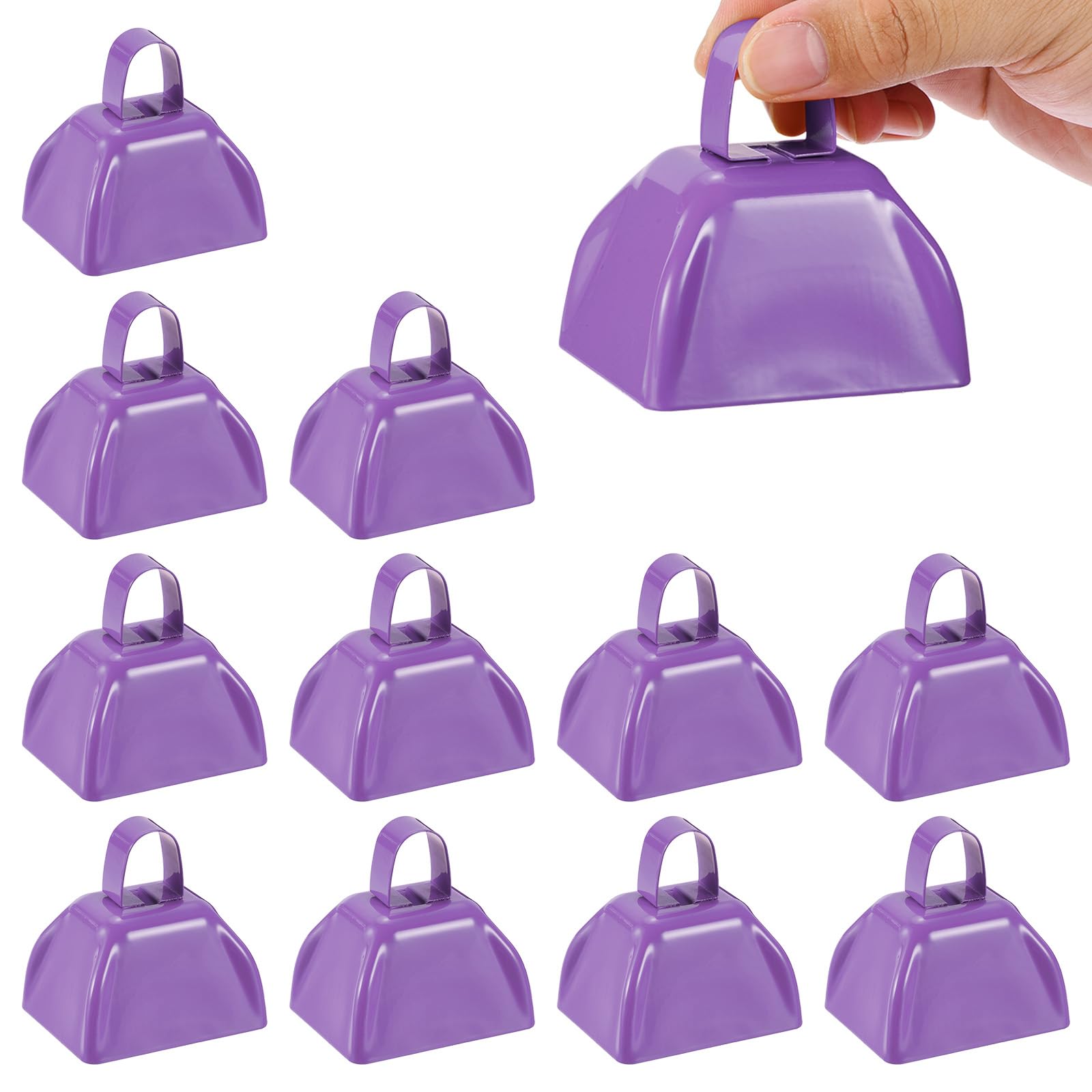 PATIKIL 12pcs Cow Bells for Football Games, 3inch Cowbells for Sporting Events Bulk Loud Noise Makers Metal Cow Bell with Handle for Cheering,Light Purple