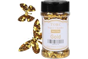 TORC Gold Chunky Glitter 4 OZ Super Chunky Glitter for Resin Crafts Art Nail Cosmetic Festival Decor 1/10 (2.5 mm)