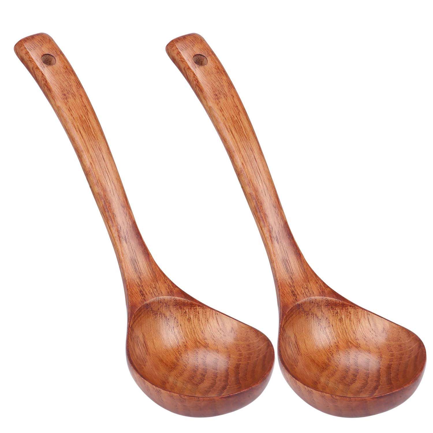 TsunNee Wooden Soup Ladle, Natural Wood Soup Spoon, Porridge Spoon, 9.45inch Length, 2-Pack