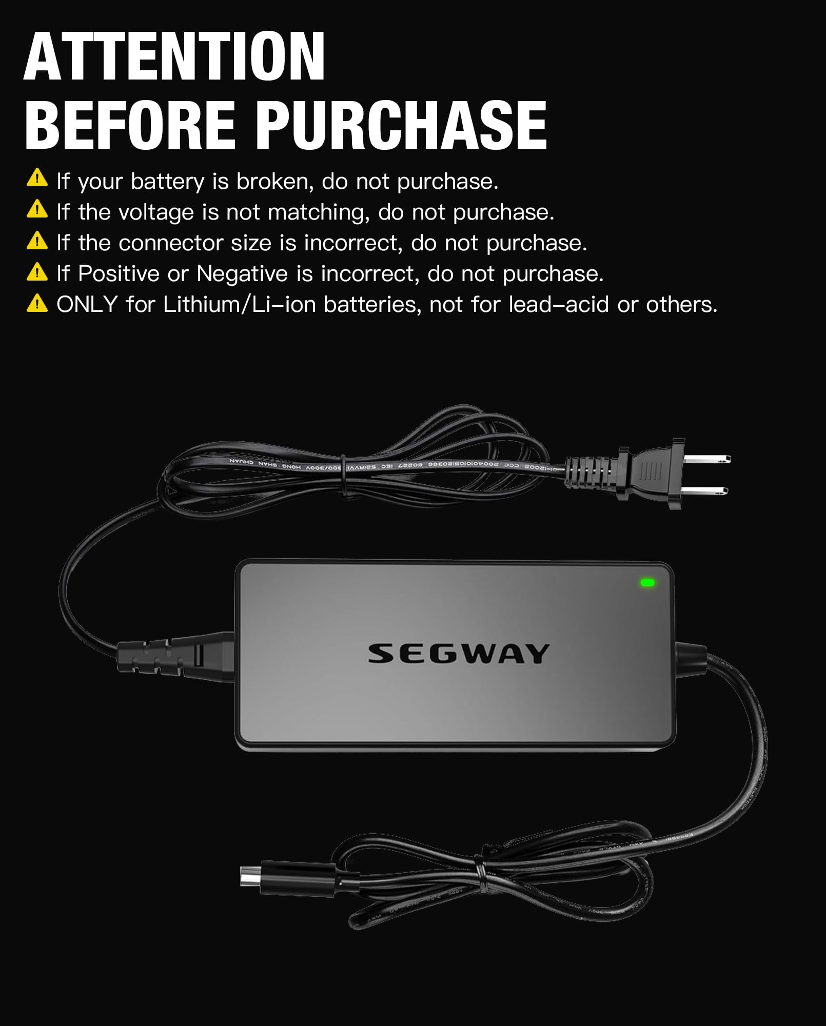 UL&CE Listed 42V/36V 1.7A Charger Power Adapter Compatible with Segway Ninebot MAX G2 G30LP E2Pro F65 F40 F30 D28 D40 ES2 ES4 E22 E45 for 36V Lithium Battery Power Supply Original Charger Replacement