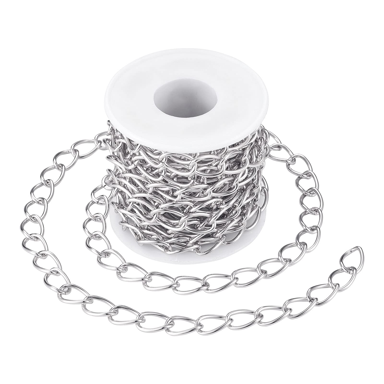 PandaHall 16.4ft Aluminium Curb Chains Silver Unwelded Twisted Chains Round Curb Cuban Chain Necklace 15x10x2mm for Jewelry Making