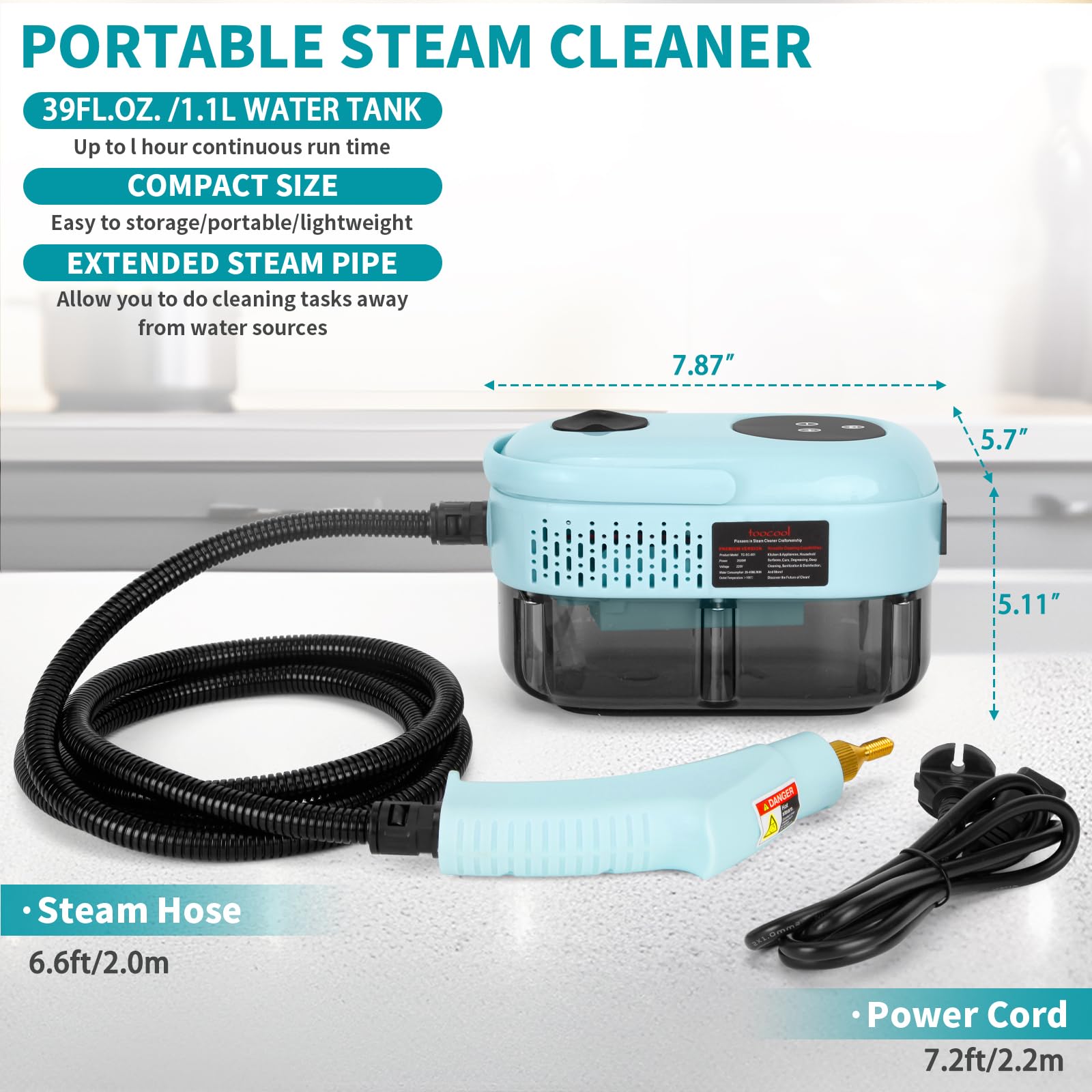Steam Cleaner,2500W Pressurized Multipurpose Steamer with 3 Brush Heads & 6-Gears Adjustable,1500ML Handheld Portable Steam Cleaner for Home,Window,Floor, Kitchen,Grout(Rectangle)