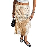 Verdusa Women's Polka Dots Skirt Lace Asymmetrical High Waist Elegant Midi Skirts