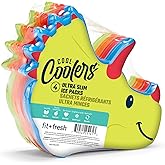 Cool Coolers by Fit & Fresh Kids Lunch Box Ice Packs, Slim Shaped Freezer Pack for Lunch Bags and Coolers 4 Pack Dinosaur Mul