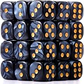 TecUnite 25 Pcs Polyhedral Dice Set for Board Game, Black, 6 Sides | Standard Six Sided Dice with Black Pouch, Black Cool Dice, for Table Playing, Math Learning, Family Group Party Games