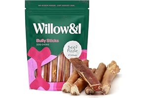 WILLOW & I Willow&I Bully Sticks for Dogs - 6 Inch Bully Sticks for Medium Dogs and Small Dogs (6 Pack), Premium 100% Grass Fed Beef Pizzle Sticks for Dogs, Natural Dog Chews Long Lasting Healthy Dog Treats