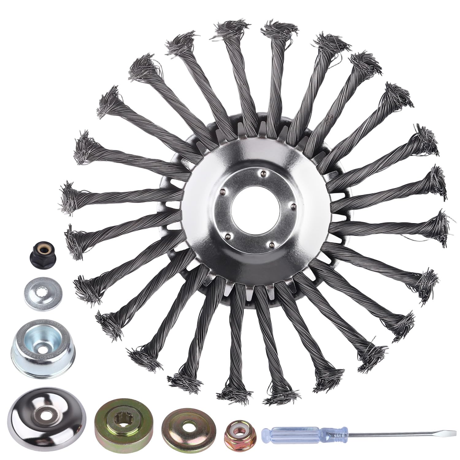 Photo 1 of Belkid Steel Wire Grass Trimmer Head, 8 Inch Unbreakable Wire Trimming Blades with Universal Adapter Kits for Weed Eater, Rotary Brush Cutter Heads for Gardening Lawnmower, Moss & Rust Removal