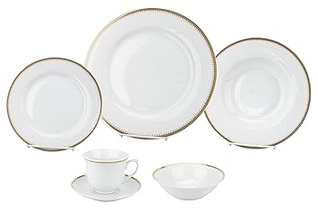 Porcelain Dinnerware Set, 24-Piece Service for 4 by Lorren Home TrendsGeorgette Design: Dinner Plates, Soup Bowls, Salad Plates, Coffee Cups with Saucers, Fruit Bowls
