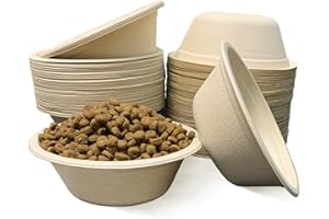 JETKONG 12 oz/1.5 cup Disposable Dog Bowls 100pk, 100% Compostable Pets Feeding Bowls Paper Dog Travel Bowls Great for Dry and Wet Dog Food or Water (Natural, Pack of 100)