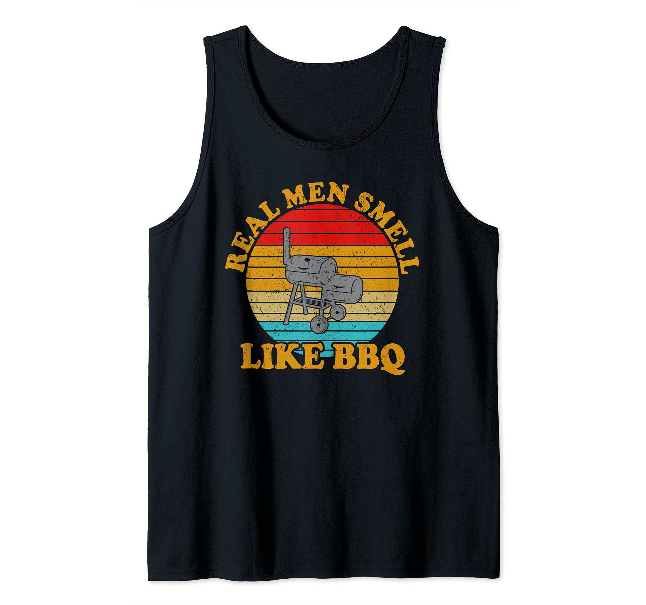 Mens Retro Real Men Smell Like Smoke BBQ Grill Tank Top
