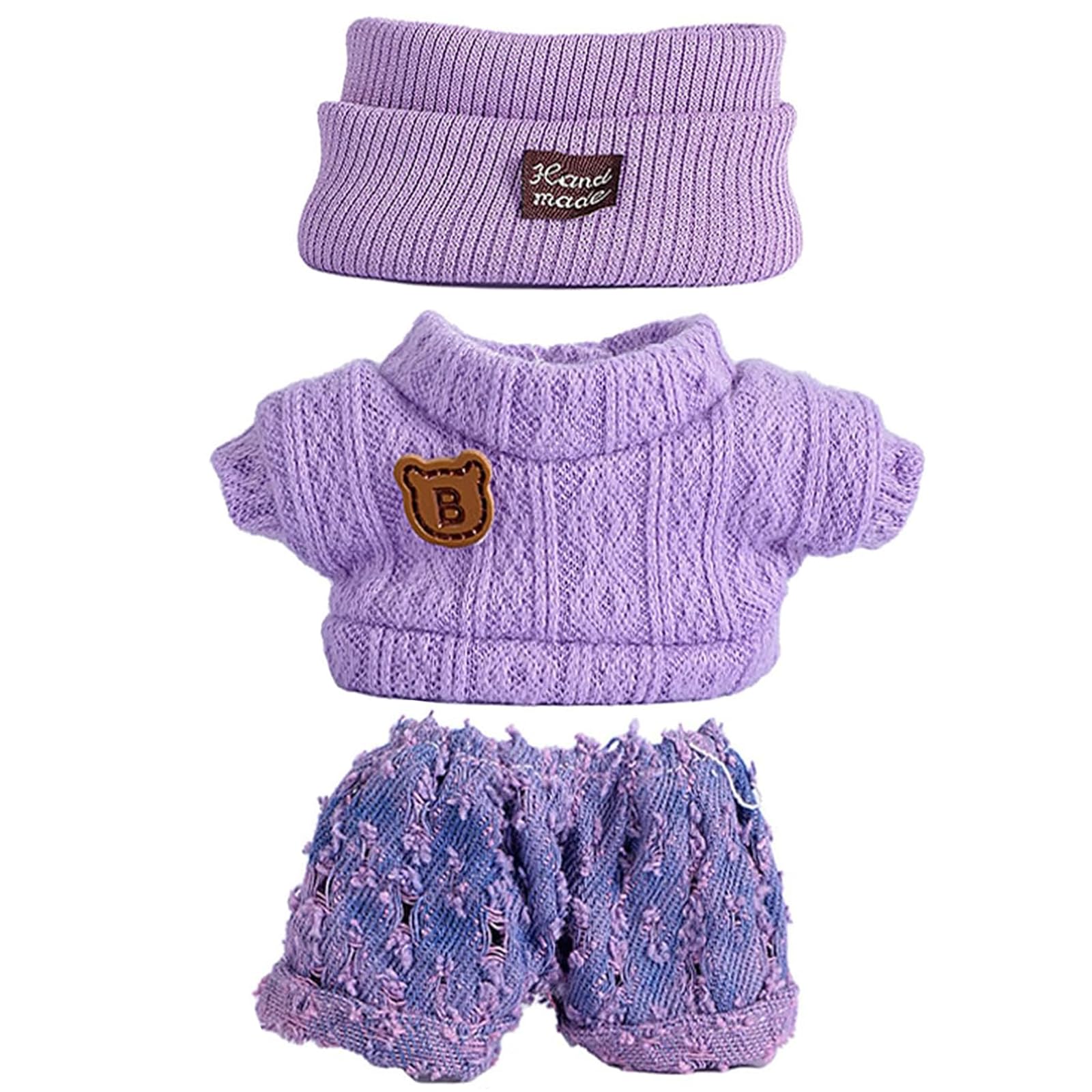 A.S.Marelis 17cm Doll Clothes Set, Chic Overalls & Hat Outfit for 17cm Plush Dolls, Accessory Suit for 1/2/3 Generation Dolls (Purple)