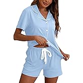 ZMJ Pajamas for Women Set 2 Piece Pj Short Sets Bride Sleepwear Button Up