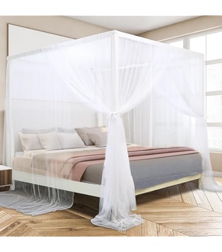 Bed Canopy For Girls - White Tulle Canopy Curtains With Wooden Frame Queen Full Size