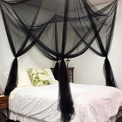 MAGILONA 4-Corner Post Bed Canopy Mosquito Net, Black
