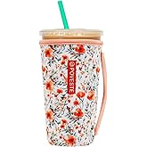 Reusable Neoprene Insulator Sleeve for Iced Coffee & Cold Soda, Coffee Sleeves for Iced & Hot Drinks, Cold Beverage Cooler Compatible with Starbucks, Dunkin (Flower Power, Large: 32oz)