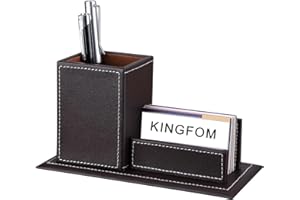 KINGFOM PU Leather Square Pens Pencils Holder Desk Organizer Office Desk Accessories Container Box