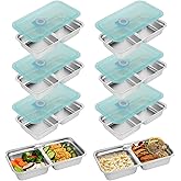 LANIAKEA 8PCS Stainless Steel Snack Containers with Lids Grab and Go 2 Compartment Food Storage Containers for Travel, Outdoor, Camping, Dishwasher-Safe