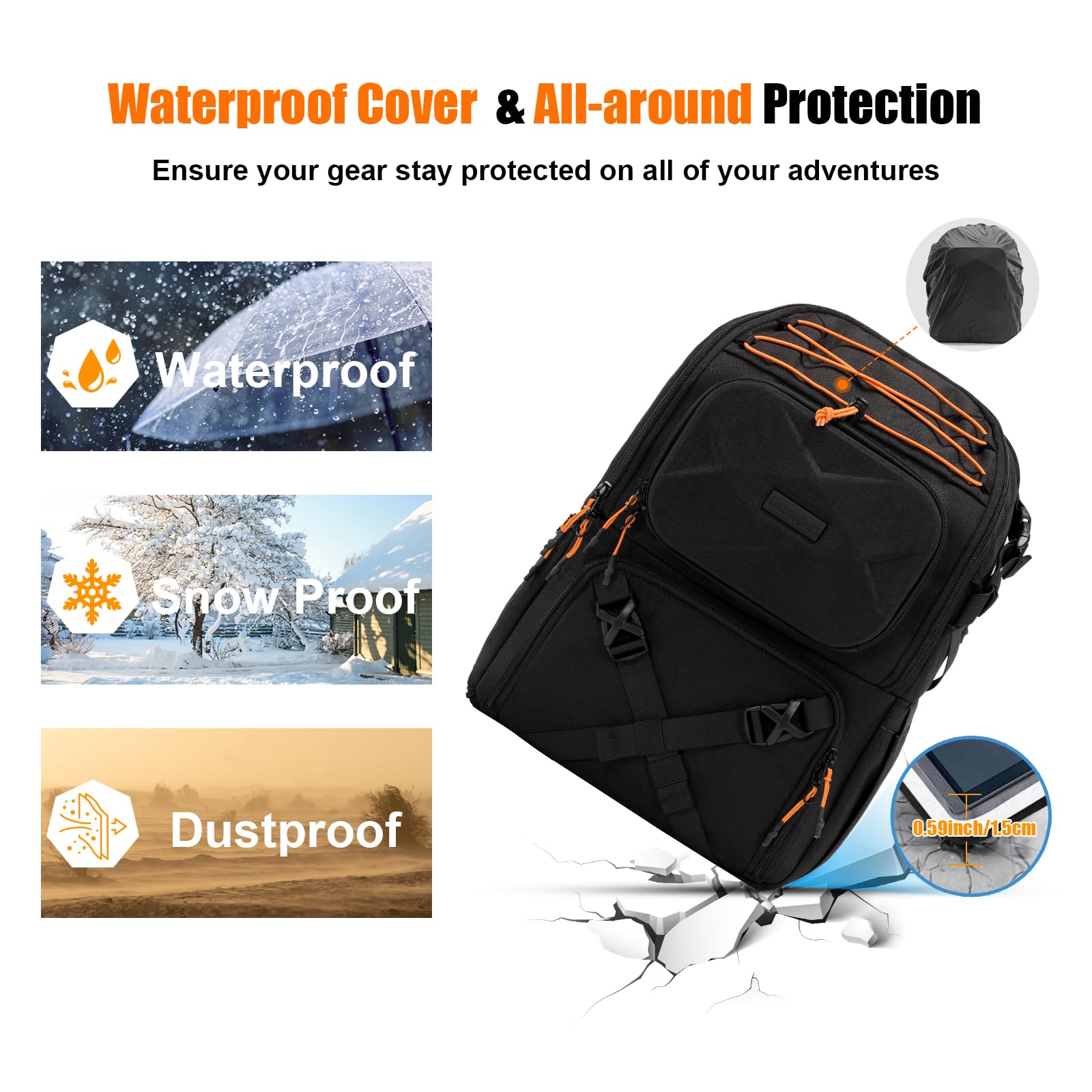 Cwatcun Camera Backpack Professional DSLR/SLR/Mirrorless, Waterproof Hardshell Case Large Camera Bag Outdoor Hiking Travel Multifunction Photography Backpack with Tripod Holder&Laptop Compartment 1.0