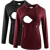 Bhome Nursing Shirt Long Sleeves Hoodie Breastfeeding Top Sweatshirt