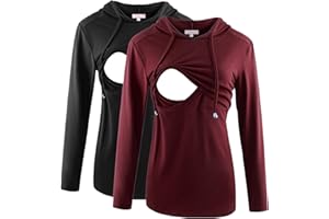 Bhome Nursing Shirt Long Sleeves Hoodie Breastfeeding Top Sweatshirt