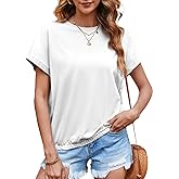 Tankaneo Women Short Cap Sleeve Tops Summer Casual Banded Sweatshirt Crew Neck Loose Fit T-Shirts