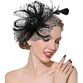 Fascinators Hats 20s 50s Hat Pillbox Hat Cocktail Tea Party Headwear with Veil for Girls and Women (US, Alpha, One Size, A-Black)