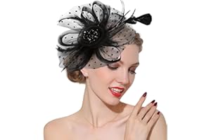 KICOFIT Fascinators Hats 20s 50s Hat Pillbox Hat Cocktail Tea Party Headwear with Veil for Girls and Women (US, Alpha, One Size, A-Black)