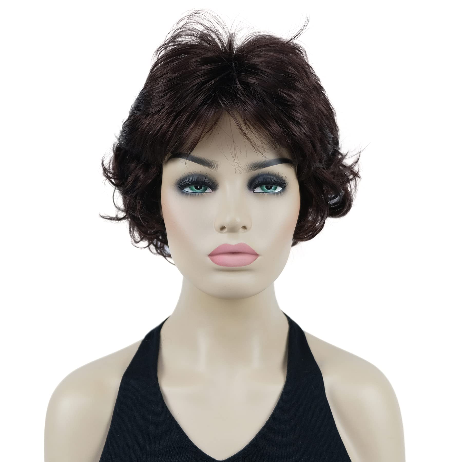 Lydell 8" Short Curly Women Wigs Soft Shaggy Layered Classic Cap Full Synthetic Wigs (33 Dark Auburn)