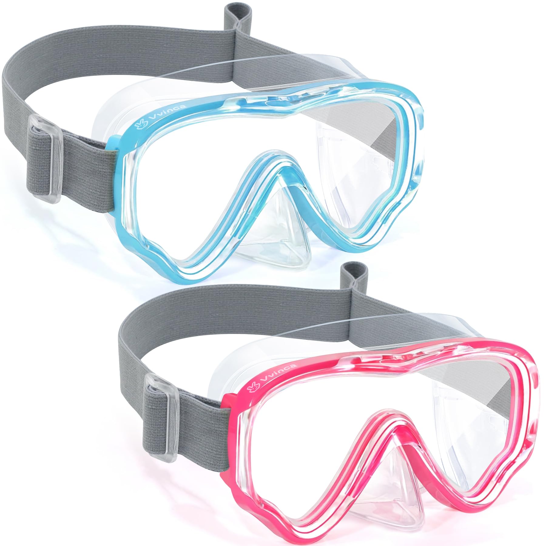Photo 1 of Vvinca Swim-Goggles with Nose Cover, 2 Packs Elastic Fabric Strap Snorkel Swim Mask Anti Fog UV No Pull Hair for Kids 3-14