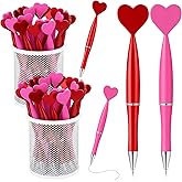 Supervitae 100 Pcs Valentine's Day Heart Pens Bulk Novelty Valentine Red and Rose Red Ballpoint Pens 1 mm Black Gel Ink Party Favor Gift for Men Women Nurse Office Home Wedding Supply