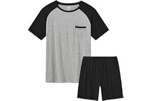 MoFiz Men's Pajamas Set Sleepwear Sleep Shirt and Shorts Pajama Set Lightweight Soft Mens Pjs Lounge Set with Pockets S-3XL
